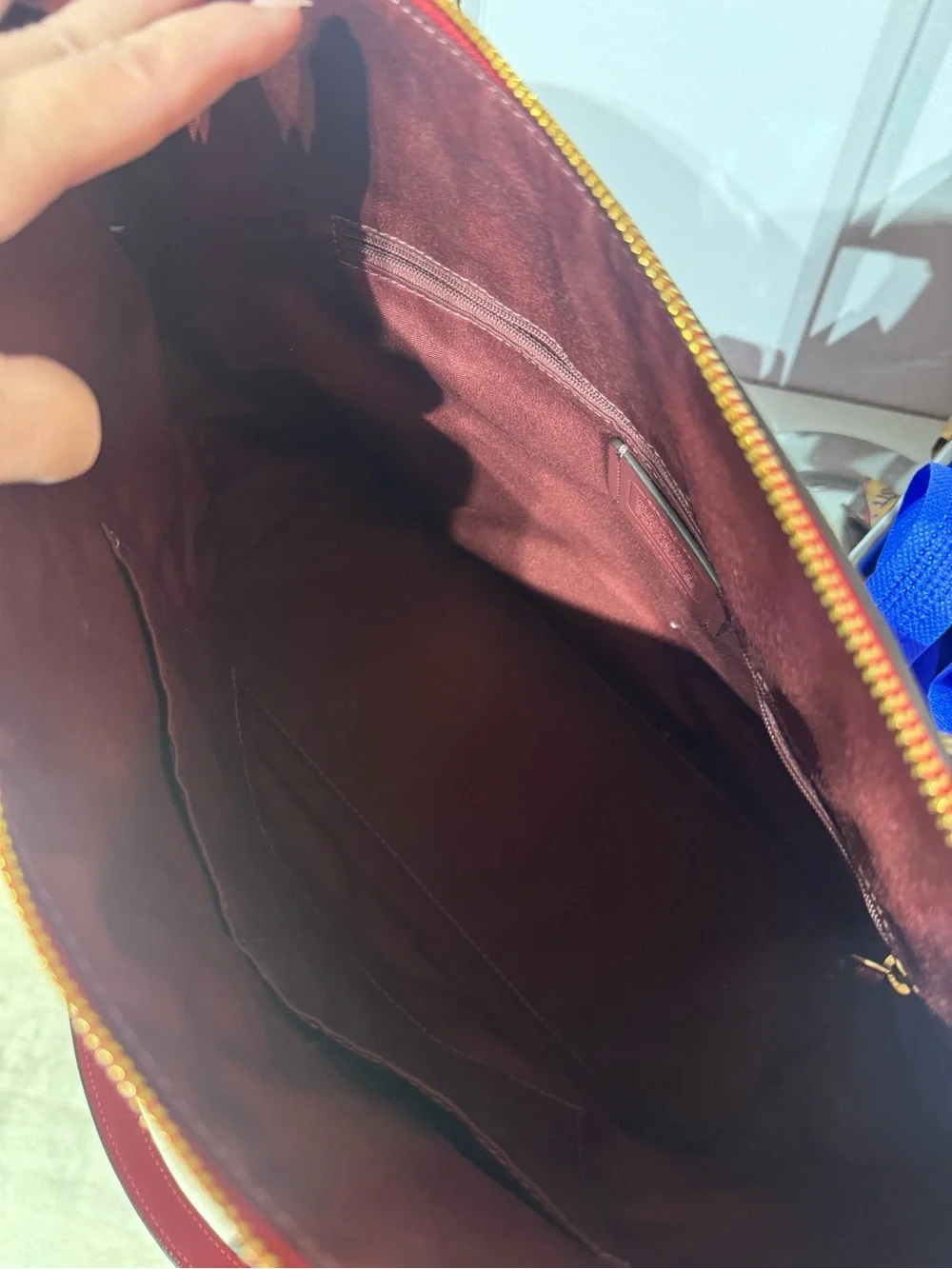 Coach Red Leather Tote with Front Zip and Gold Accents